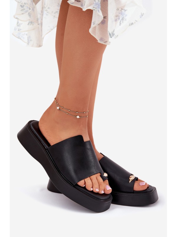 Ladies Platform Slippers With Decorative Detail Black Linosea 2