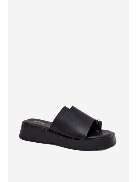 Ladies Platform Slippers With Decorative Detail Black Linosea