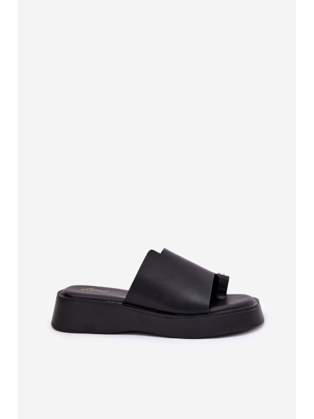 Ladies Platform Slippers With Decorative Detail Black Linosea