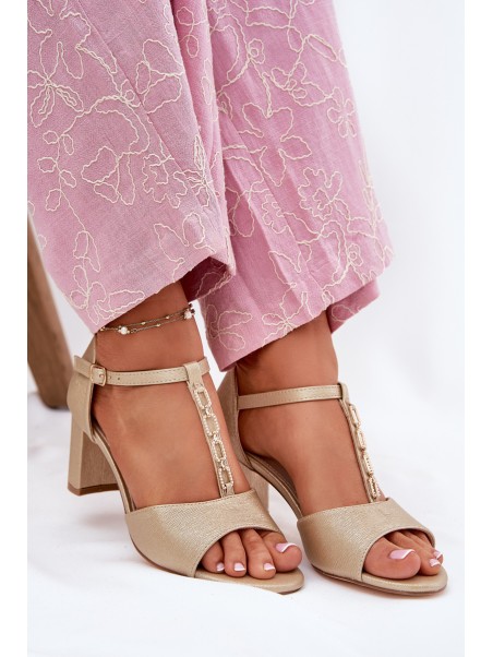 Women's Sandals On A Heel With A Decorative Strap Eco Leather Gold Triavera