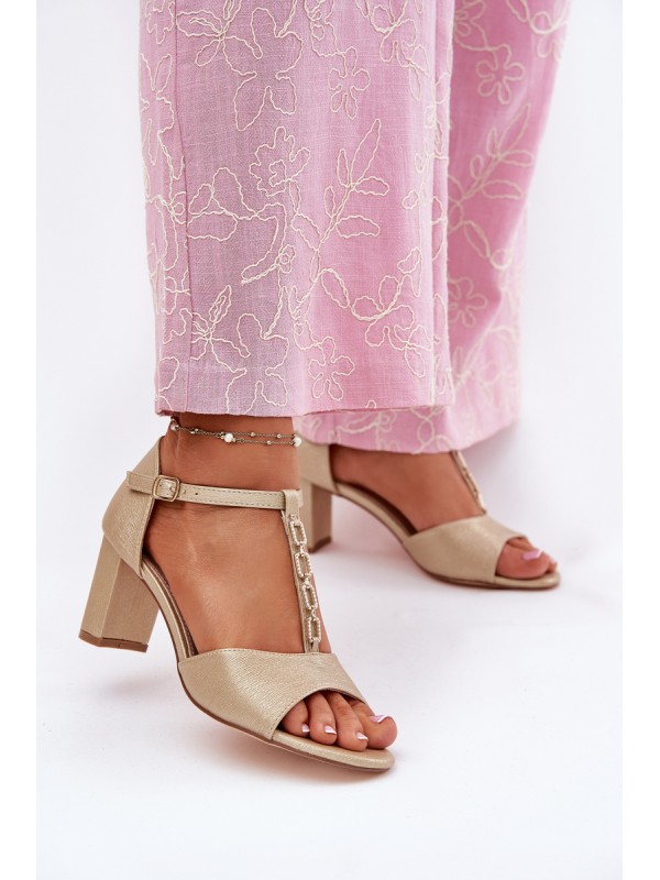 Women's Sandals On A Heel With A Decorative Strap Eco Leather Gold Triavera