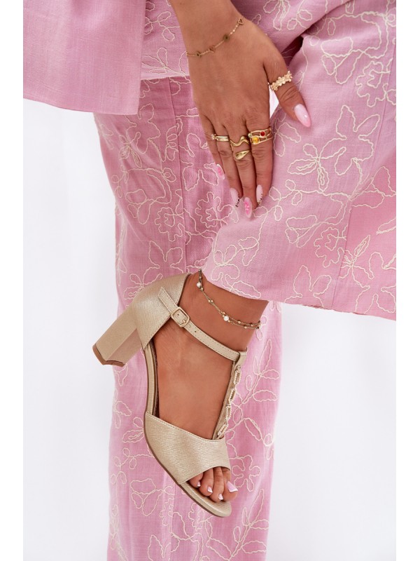 Women's Sandals On A Heel With A Decorative Strap Eco Leather Gold Triavera
