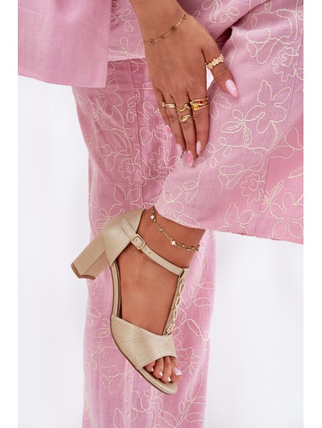 Women's Sandals On A Heel With A Decorative Strap Eco Leather Gold Triavera