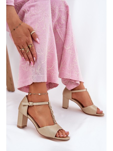 Women's Sandals On A Heel With A Decorative Strap Eco Leather Gold Triavera