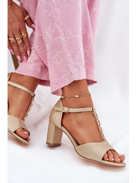 Women's Sandals On A Heel With A Decorative Strap Eco Leather Gold Triavera
