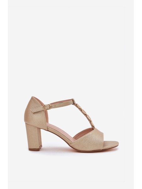 Women's Sandals On A Heel With A Decorative Strap Eco Leather Gold Triavera