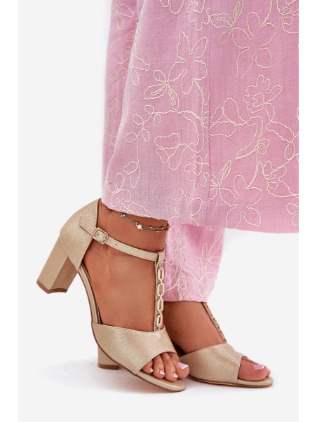 Women's Sandals On A Heel With A Decorative Strap Eco Leather Gold Triavera