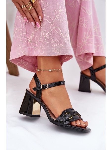 Leather Patent Women's Heeled Sandals Black Mevonelle