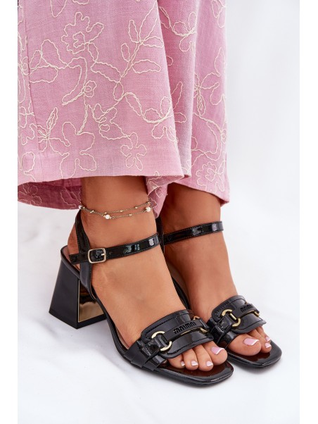 Leather Patent Women's Heeled Sandals Black Mevonelle