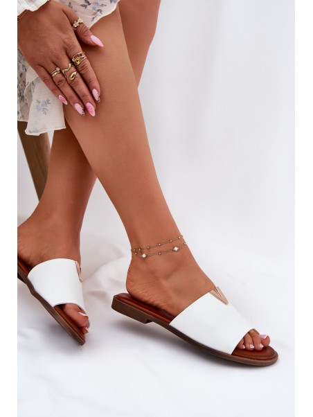 Womens Eco Leather Slippers On Flat Heel White Maliha