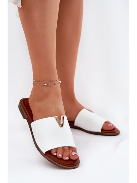Womens Eco Leather Slippers On Flat Heel White Maliha