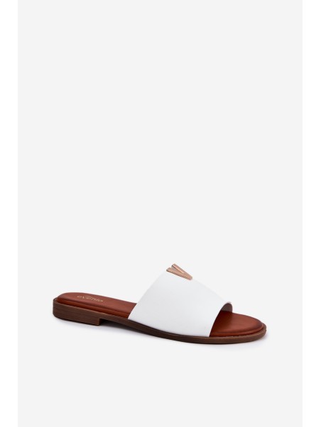 Womens Eco Leather Slippers On Flat Heel White Maliha