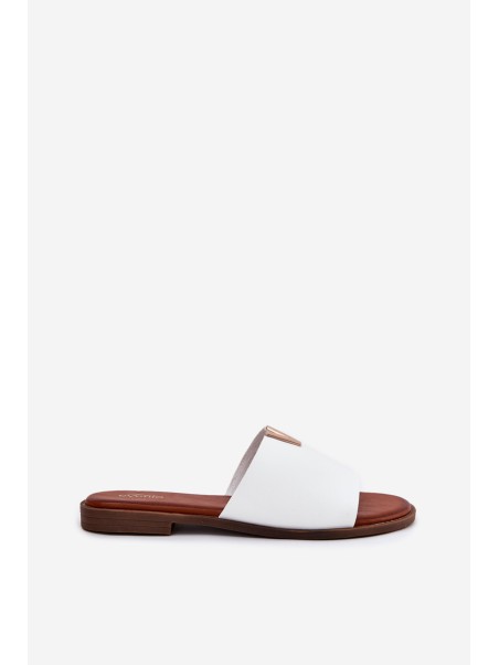 Womens Eco Leather Slippers On Flat Heel White Maliha