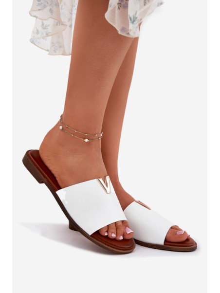 Womens Eco Leather Slippers On Flat Heel White Maliha