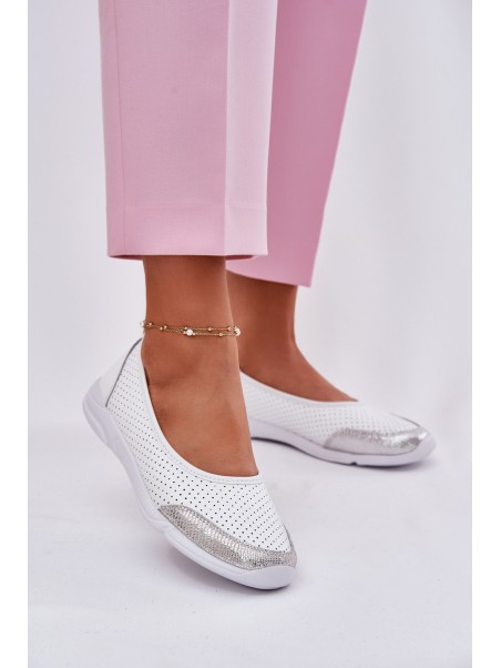 Leather Women's Perforated Ballet Flats White Lucy