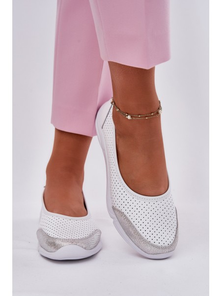 Leather Women's Perforated Ballet Flats White Lucy