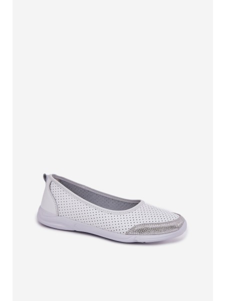 Leather Women's Perforated Ballet Flats White Lucy