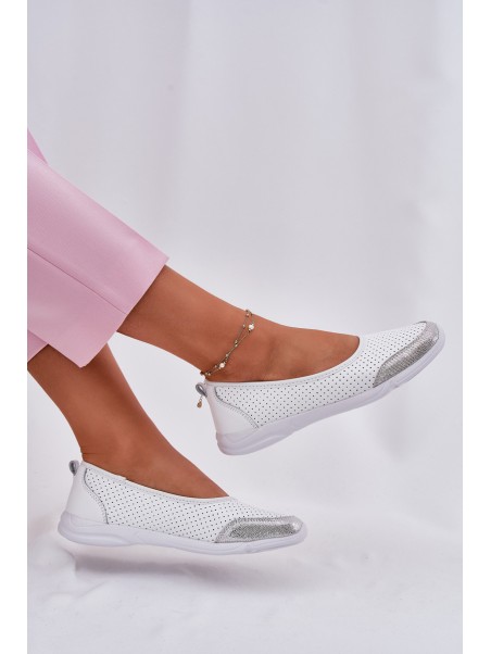 Leather Women's Perforated Ballet Flats White Lucy
