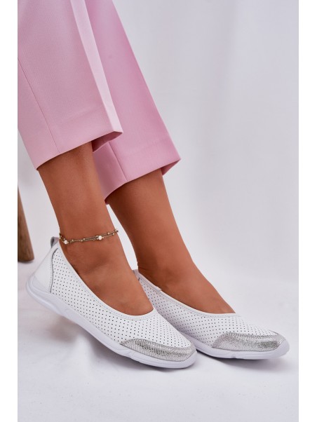 Leather Women's Perforated Ballet Flats White Lucy