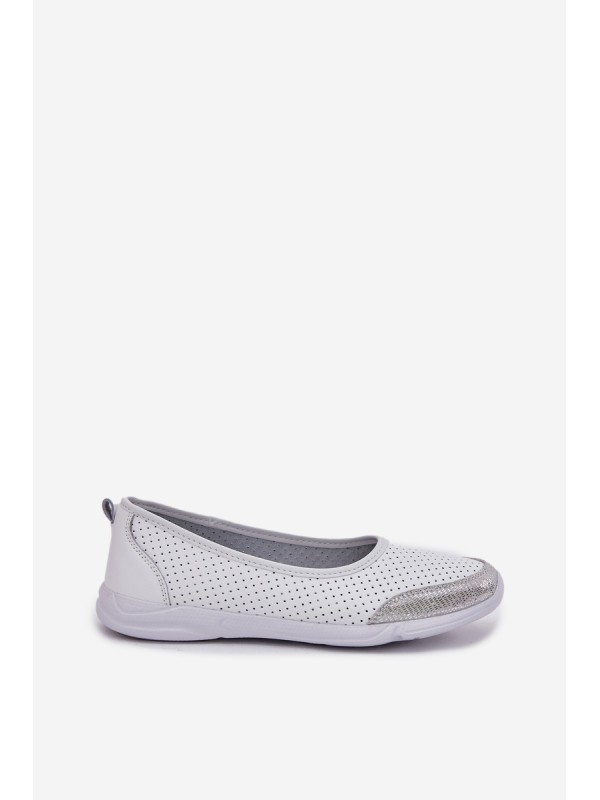 Leather Women's Perforated Ballet Flats White Lucy