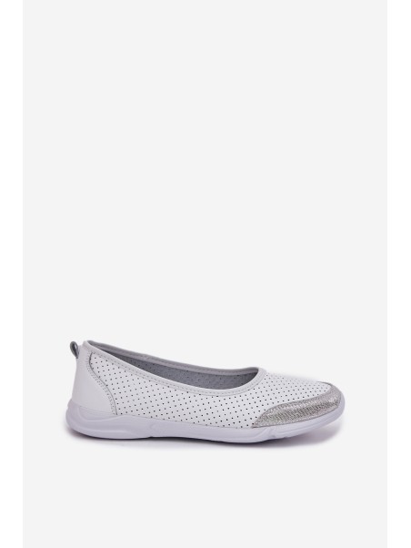 Leather Women's Perforated Ballet Flats White Lucy