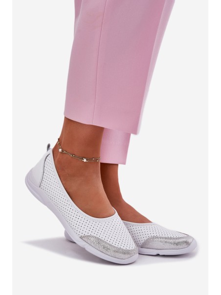Leather Women's Perforated Ballet Flats White Lucy