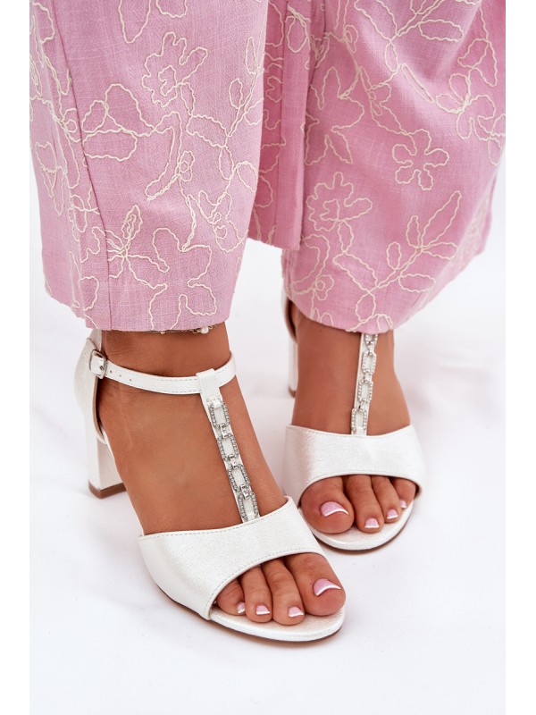 Ladies Heeled Sandals With Decorative Strap Eco Leather White Triavera