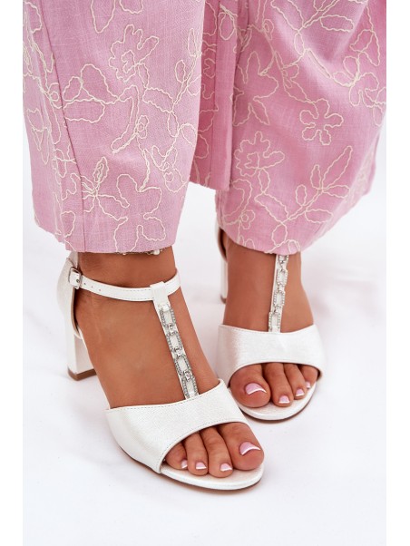 Ladies Heeled Sandals With Decorative Strap Eco Leather White Triavera