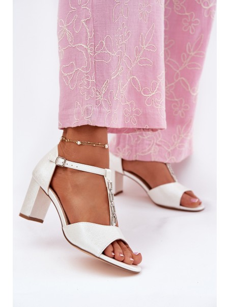 Ladies Heeled Sandals With Decorative Strap Eco Leather White Triavera