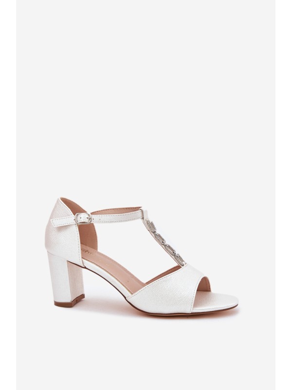 Ladies Heeled Sandals With Decorative Strap Eco Leather White Triavera