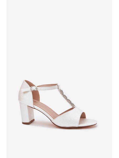 Ladies Heeled Sandals With Decorative Strap Eco Leather White Triavera