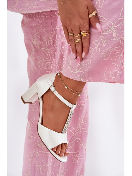 Ladies Heeled Sandals With Decorative Strap Eco Leather White Triavera