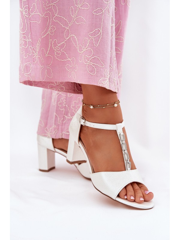 Ladies Heeled Sandals With Decorative Strap Eco Leather White Triavera