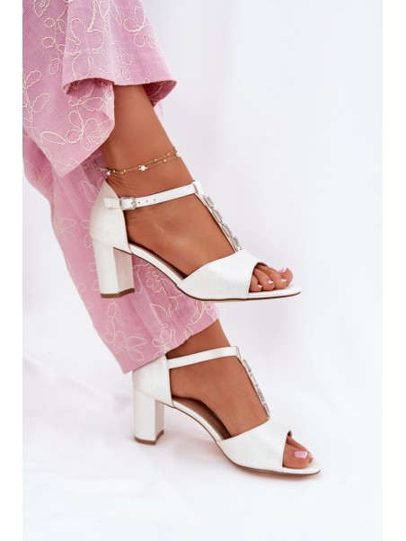 Ladies Heeled Sandals With Decorative Strap Eco Leather White Triavera
