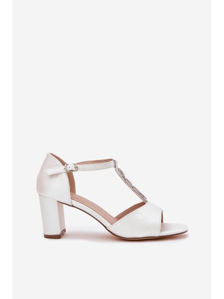 Ladies Heeled Sandals With Decorative Strap Eco Leather White Triavera