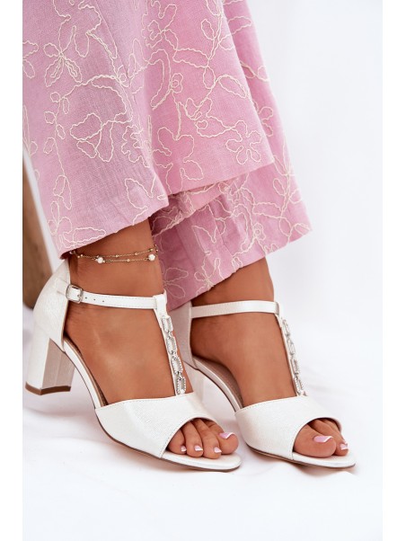 Ladies Heeled Sandals With Decorative Strap Eco Leather White Triavera