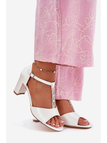 Ladies Heeled Sandals With Decorative Strap Eco Leather White Triavera