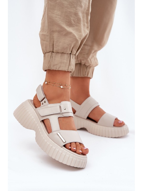 Leather Women's Platform Sandals Beige Mertella