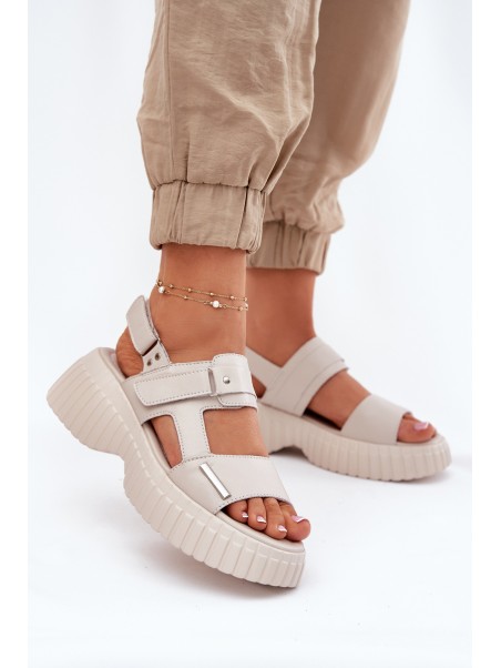 Leather Women's Platform Sandals Beige Mertella