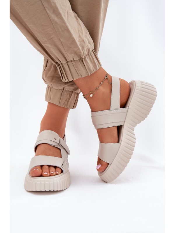 Leather Women's Platform Sandals Beige Mertella