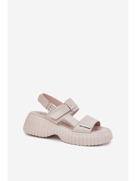 Leather Women's Platform Sandals Beige Mertella