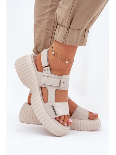 Leather Women's Platform Sandals Beige Mertella