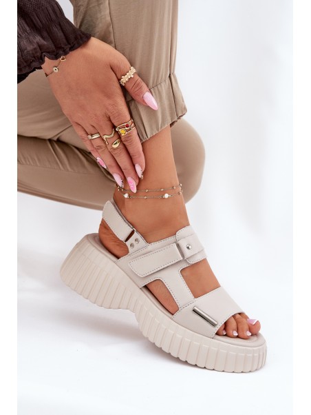 Leather Women's Platform Sandals Beige Mertella