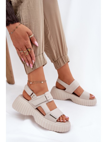 Leather Women's Platform Sandals Beige Mertella