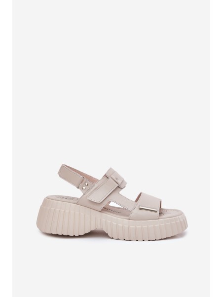 Leather Women's Platform Sandals Beige Mertella
