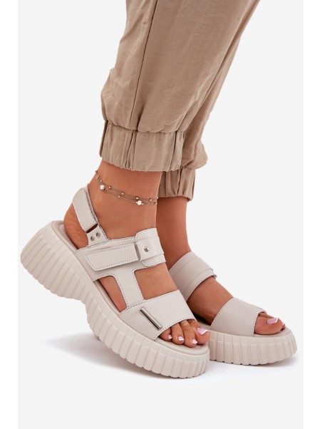 Leather Women's Platform Sandals Beige Mertella