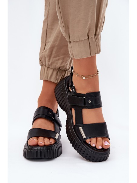 Leather Women's Platform Sandals Black Mertella