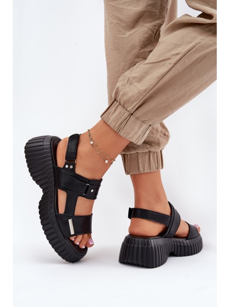 Leather Women's Platform Sandals Black Mertella