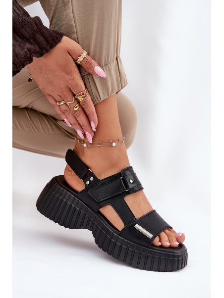 Leather Women's Platform Sandals Black Mertella