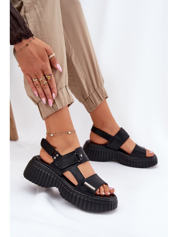 Leather Women's Platform Sandals Black Mertella